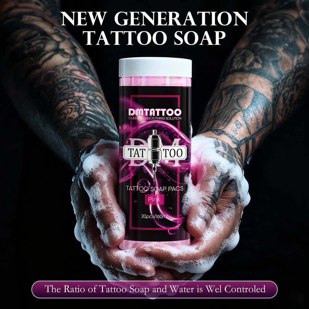 20PCS DM Tattoo Soap Pacs Cleaning Soothing Tattoo Cleaner  Mild Tattoo Pre Post Care Cleaning Solution with Foaming bottle
