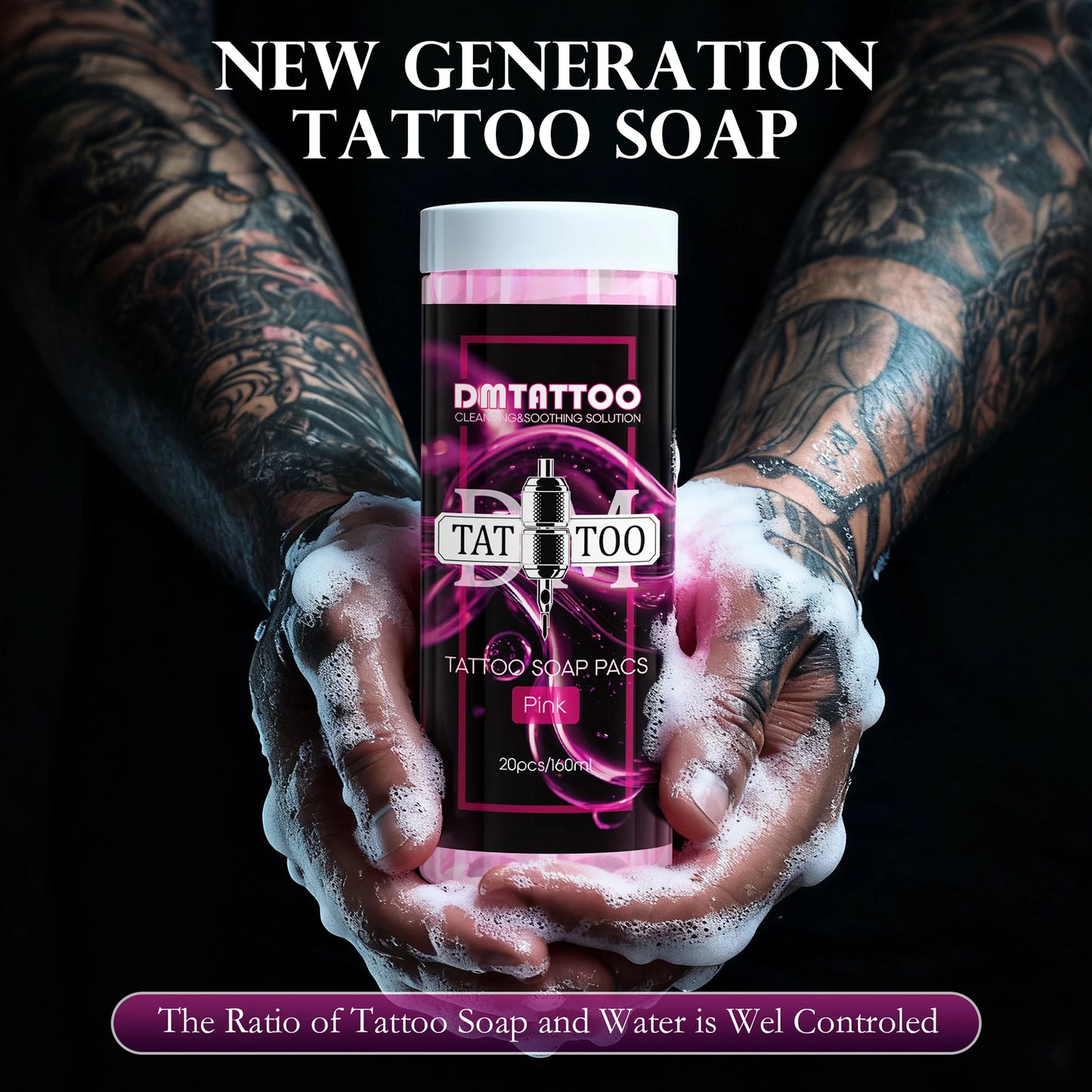 20PCS DM Tattoo Soap Pacs Cleaning Soothing Tattoo Cleaner  Mild Tattoo Pre Post Care Cleaning Solution with Foaming bottle
