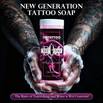 20PCS DM Tattoo Soap Pacs Cleaning Soothing Tattoo Cleaner  Mild Tattoo Pre Post Care Cleaning Solution with Foaming bottle