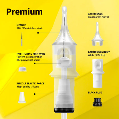 QUELLE 50Pcs Mixed Tattoo Cartridges RL/RS/RM 0.30/0.35mm Disposable Safety Needles Syringes With Membrane Make For Machine