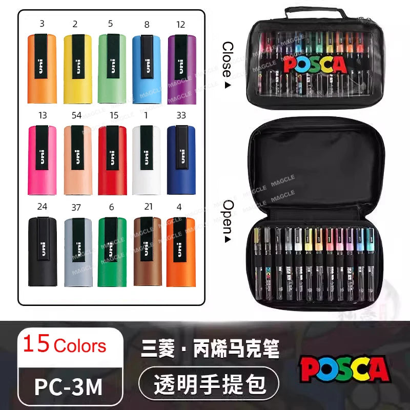 Uni Posca Color Acrylic Markers Set, Art Supplies 1M/3M/5M Fabric Paint Pen Japanese Stationery for Advertising Graffiti DIY