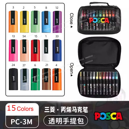 Uni Posca Color Acrylic Markers Set, Art Supplies 1M/3M/5M Fabric Paint Pen Japanese Stationery for Advertising Graffiti DIY
