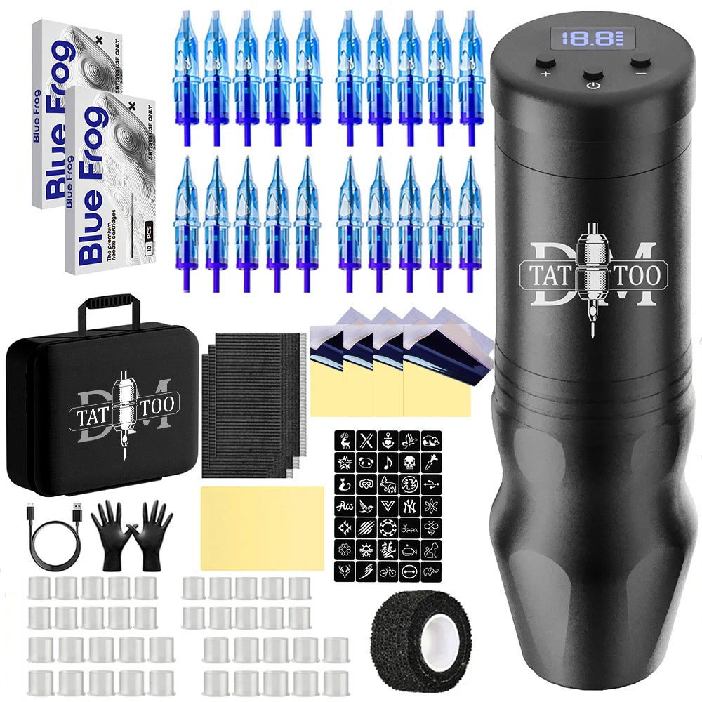 DM Wireless Tattoo Machine Kit High Quality Tattoo Pen With 20PCs Mixed Tattoo Needles Tattoo ink for Tattoo Artist