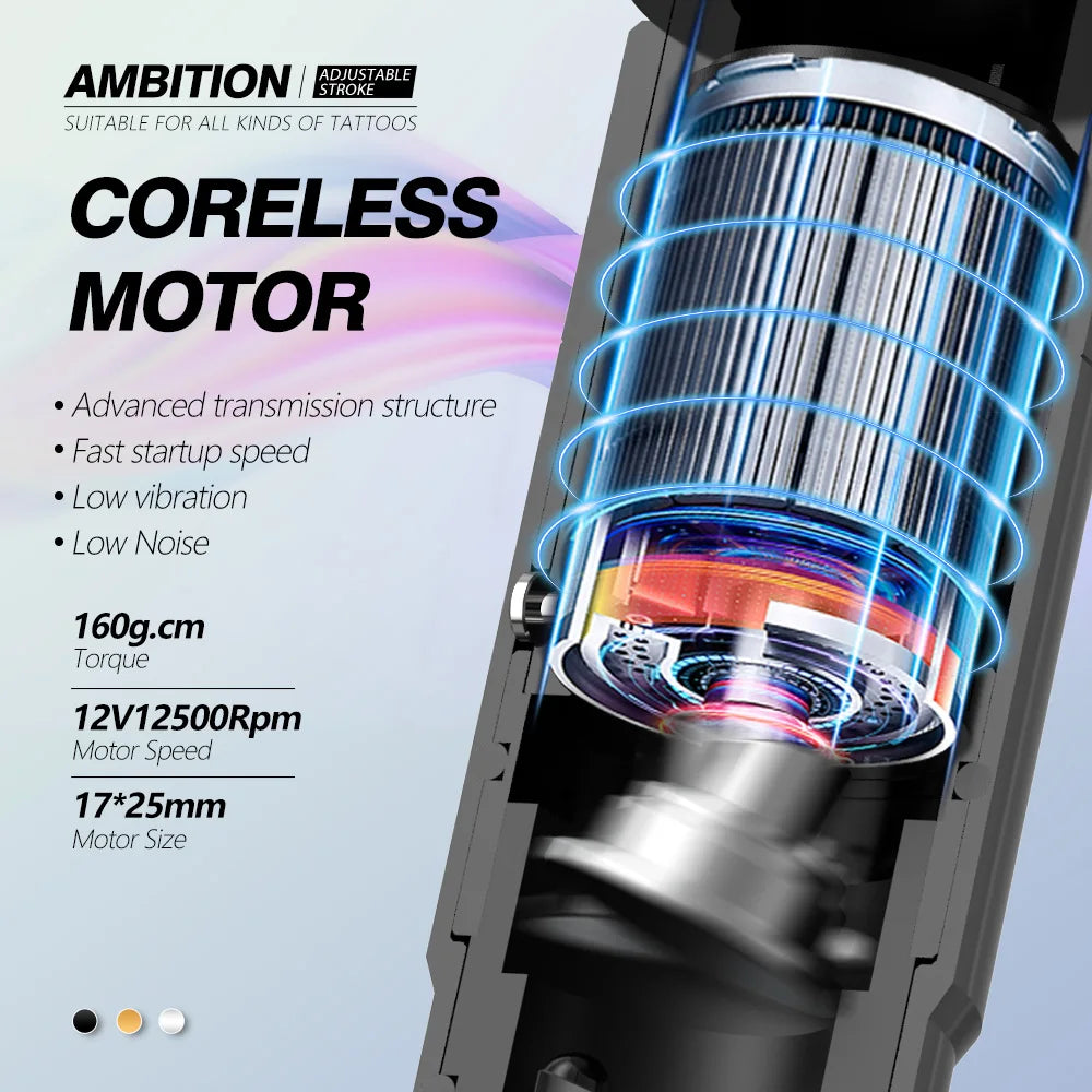Ambition Sally Coreless Motor Adjustable Stroke Wireless Machine Tattoo Pen 2.0mm-3.5mm Rotary Permanent Makeup Tattoo Supplies