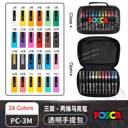 Uni Posca Color Acrylic Markers Set, Art Supplies 1M/3M/5M Fabric Paint Pen Japanese Stationery for Advertising Graffiti DIY