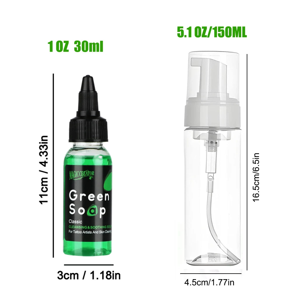 30/250/500ML Ultra Concentrated Tattoo Green Soap - Tattoo Cleaning Soap Kit with Foaming Bottle 150ml for Tattoo Clean Skin