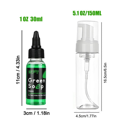 30/250/500ML Ultra Concentrated Tattoo Green Soap - Tattoo Cleaning Soap Kit with Foaming Bottle 150ml for Tattoo Clean Skin