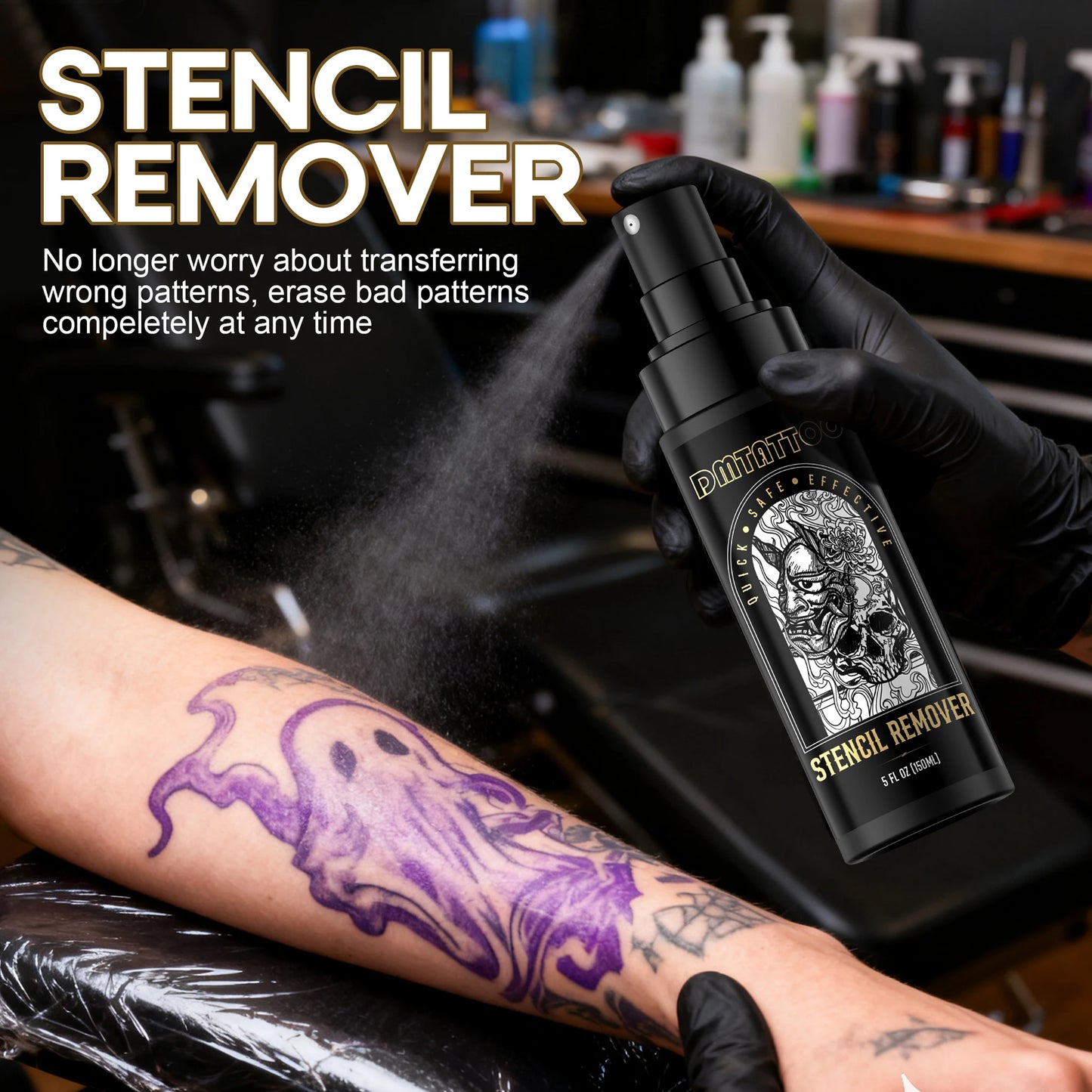 150ML Tattoo Stencil Remover Spray Non-irritating Light Fragrance Liquid for Tattoo Artists Transfer Paper to Quickly Clean