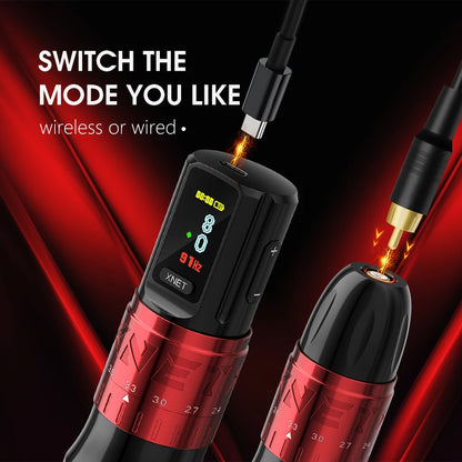 XNET Bestia Wireless Tattoo Machine Pen Kit Adjustable Stroke 2.4-4.2mm 2400mAh Battery OLED Display 60pc Mixed Tattoo Cartridge
