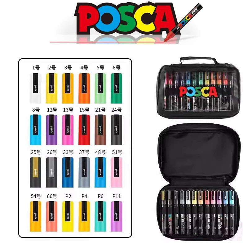 Uni Posca Color Acrylic Markers Set, Art Supplies 1M/3M/5M Fabric Paint Pen Japanese Stationery for Advertising Graffiti DIY