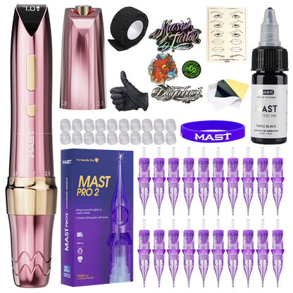 Mast P60 Permanent Makeup Machine Full Kit Wireless Battery Pen 2.2mm - 3.2mm 5 Strokes Portable Lightweight with 20 Pro Needles