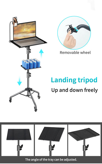 145cm Projector Tripod Stand Laptop Tripod Adjustable Height 23 to 63" Standing Desk Outdoor Computer Desk Stand for Studio