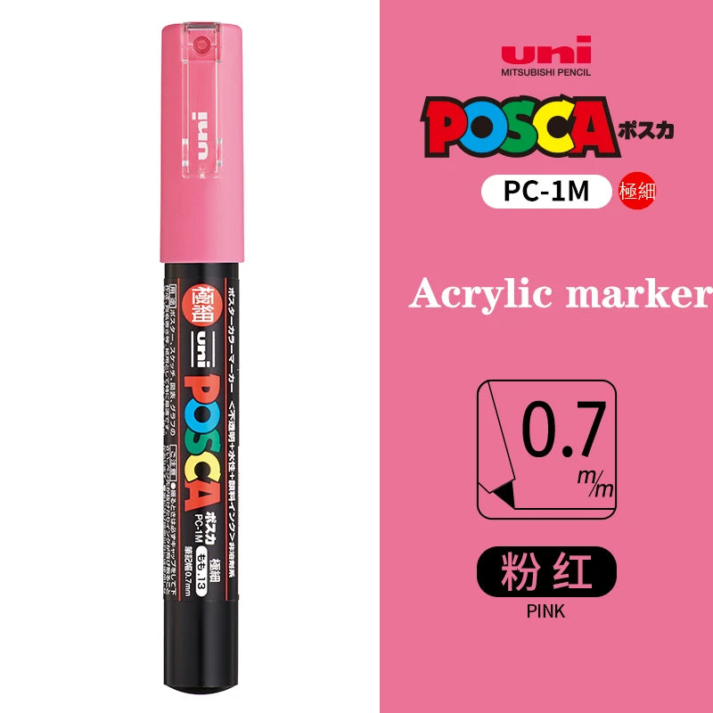Japan Uni Posca Paint Marker Pen PC-1M POP Poster Graffiti Manga Advertising 0.7mm Art Supplies Stationery Multicolor Optional