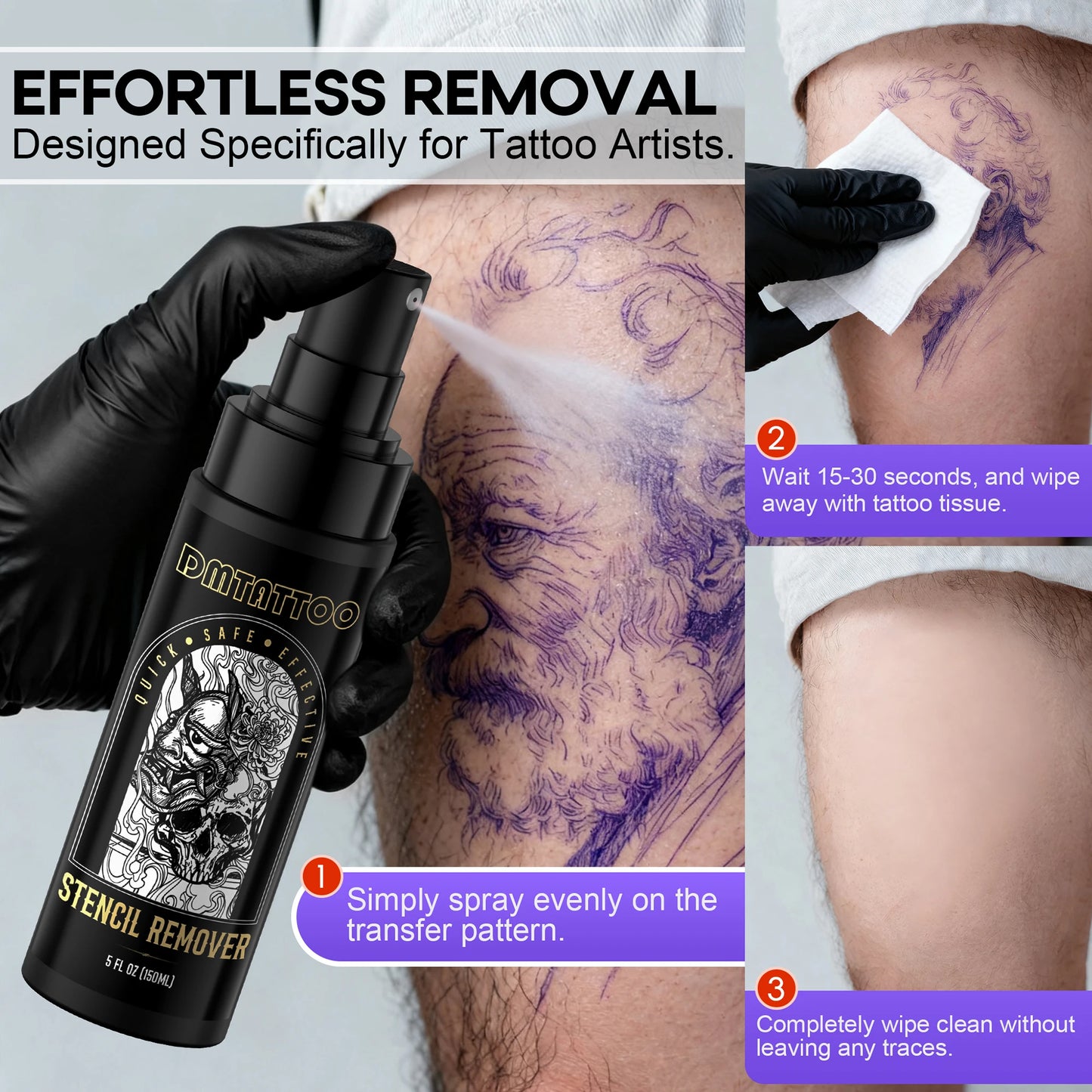 150ML Tattoo Stencil Remover Spray Non-irritating Light Fragrance Liquid for Tattoo Artists Transfer Paper to Quickly Clean