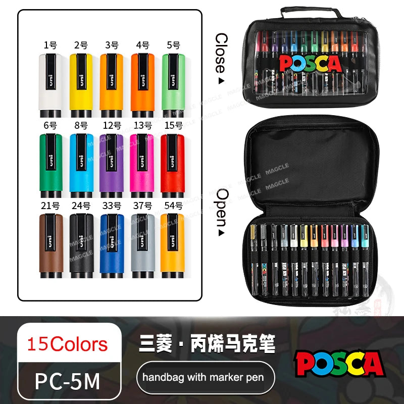 Uni Posca Color Acrylic Markers Set, Art Supplies 1M/3M/5M Fabric Paint Pen Japanese Stationery for Advertising Graffiti DIY