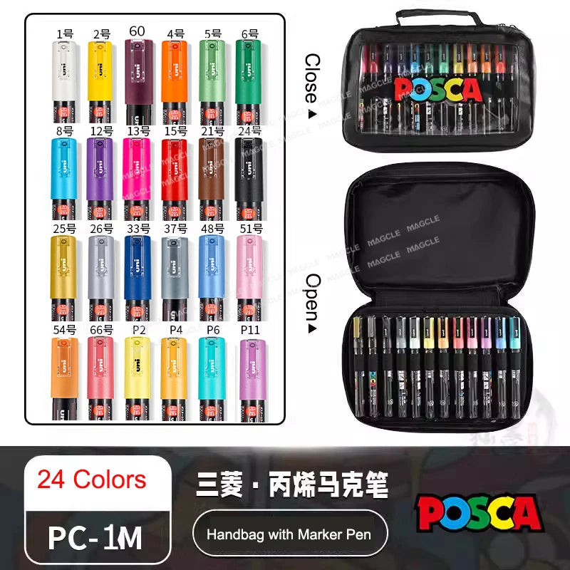 Uni Posca Color Acrylic Markers Set, Art Supplies 1M/3M/5M Fabric Paint Pen Japanese Stationery for Advertising Graffiti DIY