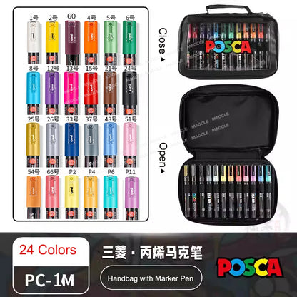 Uni Posca Color Acrylic Markers Set, Art Supplies 1M/3M/5M Fabric Paint Pen Japanese Stationery for Advertising Graffiti DIY