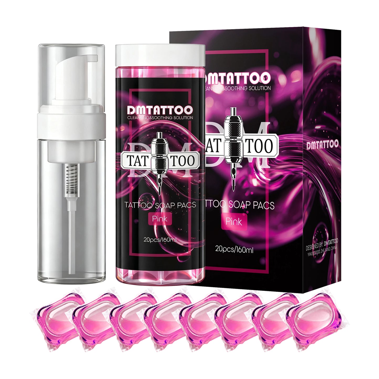 20PCS DM Tattoo Soap Pacs Cleaning Soothing Tattoo Cleaner  Mild Tattoo Pre Post Care Cleaning Solution with Foaming bottle