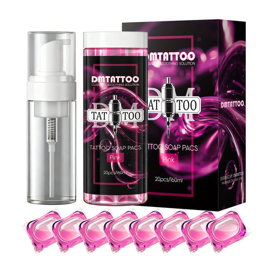 20PCS DM Tattoo Soap Pacs Cleaning Soothing Tattoo Cleaner  Mild Tattoo Pre Post Care Cleaning Solution with Foaming bottle