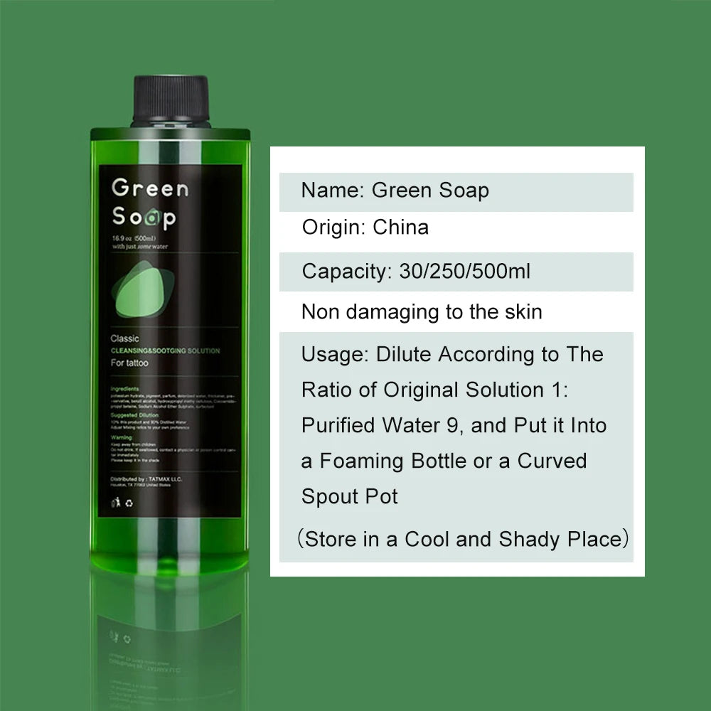 30/250/500ML Ultra Concentrated Tattoo Green Soap - Tattoo Cleaning Soap Kit with Foaming Bottle 150ml for Tattoo Clean Skin