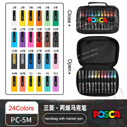 Uni Posca Color Acrylic Markers Set, Art Supplies 1M/3M/5M Fabric Paint Pen Japanese Stationery for Advertising Graffiti DIY