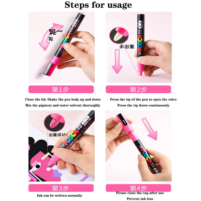 Japan Uni Posca Paint Marker Pen PC-1M POP Poster Graffiti Manga Advertising 0.7mm Art Supplies Stationery Multicolor Optional
