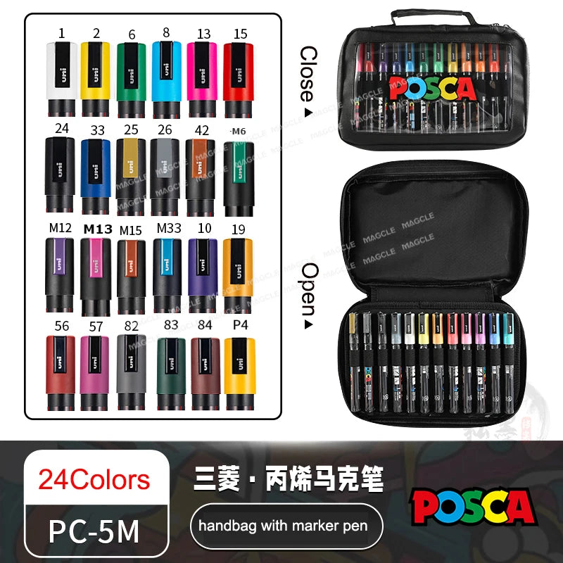 Uni Posca Color Acrylic Markers Set, Art Supplies 1M/3M/5M Fabric Paint Pen Japanese Stationery for Advertising Graffiti DIY