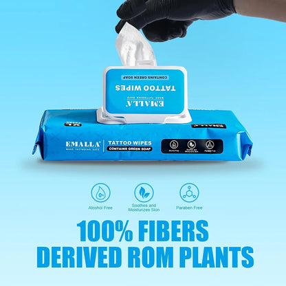 48/20pcs EMALLA Tattoo Cleansing Green Soap Wipes Tattoo Wipes Contains Green Soap Permanent Makeup Tattoo Cleaning Accessories