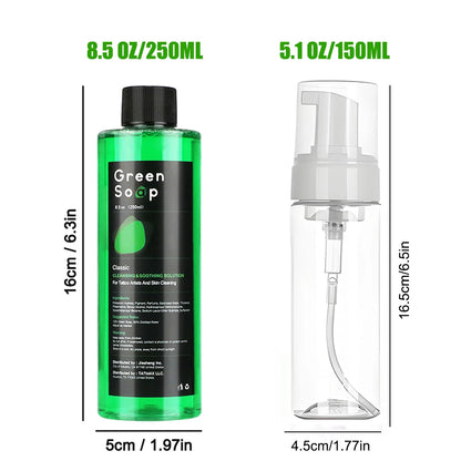 30/250/500ML Ultra Concentrated Tattoo Green Soap - Tattoo Cleaning Soap Kit with Foaming Bottle 150ml for Tattoo Clean Skin