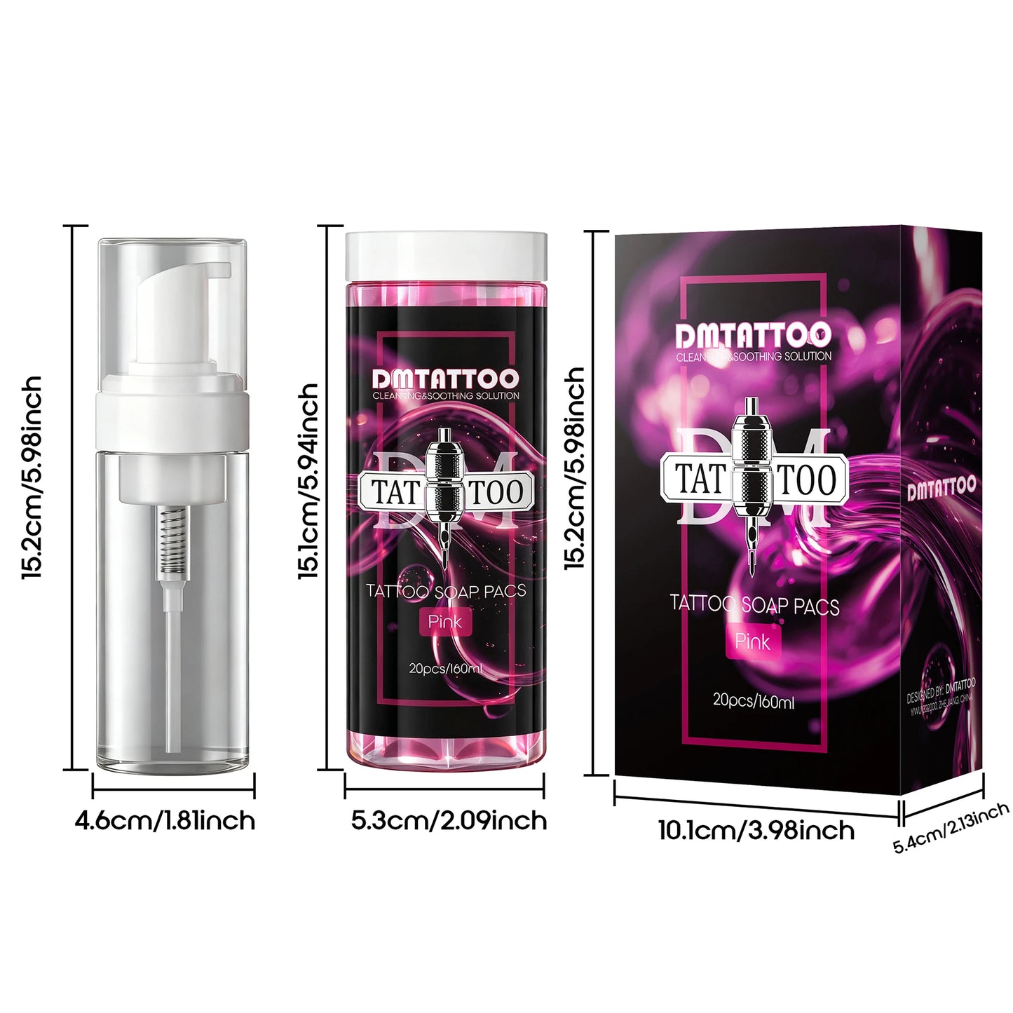20PCS DM Tattoo Soap Pacs Cleaning Soothing Tattoo Cleaner  Mild Tattoo Pre Post Care Cleaning Solution with Foaming bottle