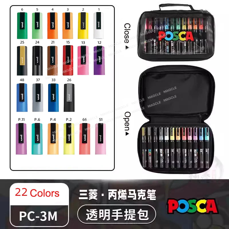 Uni Posca Color Acrylic Markers Set, Art Supplies 1M/3M/5M Fabric Paint Pen Japanese Stationery for Advertising Graffiti DIY