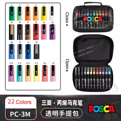 Uni Posca Color Acrylic Markers Set, Art Supplies 1M/3M/5M Fabric Paint Pen Japanese Stationery for Advertising Graffiti DIY