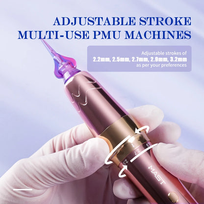 Mast P60 Permanent Makeup Machine Full Kit Wireless Battery Pen 2.2mm - 3.2mm 5 Strokes Portable Lightweight with 20 Pro Needles