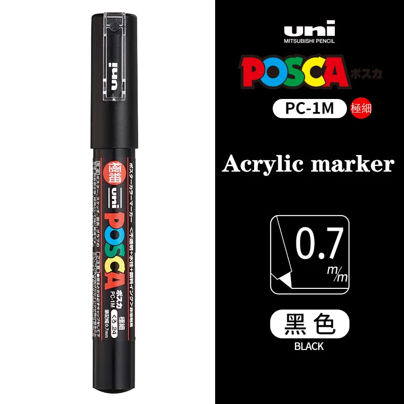 Japan Uni Posca Paint Marker Pen PC-1M POP Poster Graffiti Manga Advertising 0.7mm Art Supplies Stationery Multicolor Optional