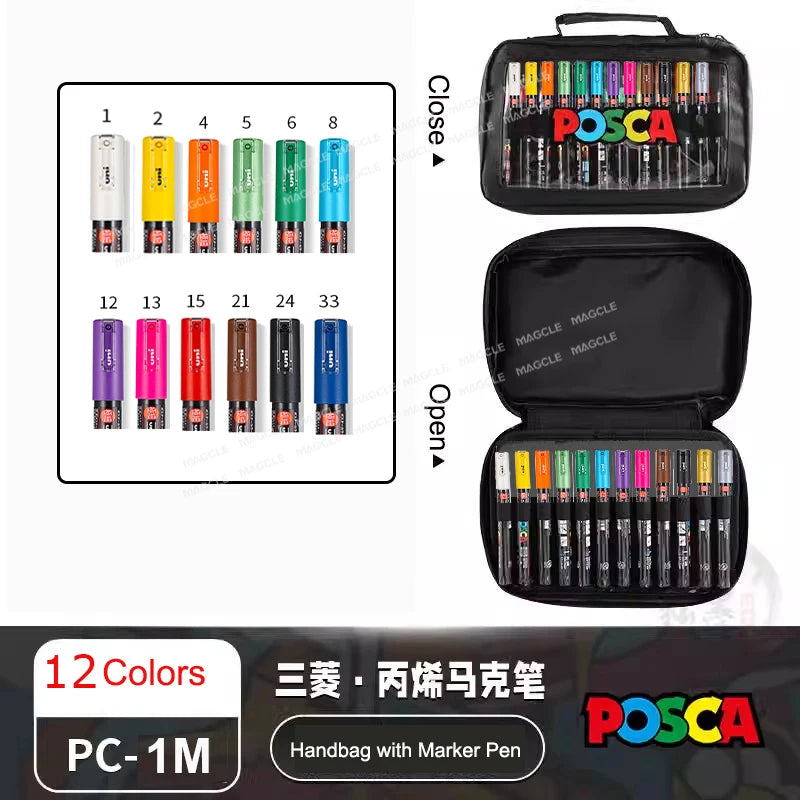 Uni Posca Color Acrylic Markers Set, Art Supplies 1M/3M/5M Fabric Paint Pen Japanese Stationery for Advertising Graffiti DIY