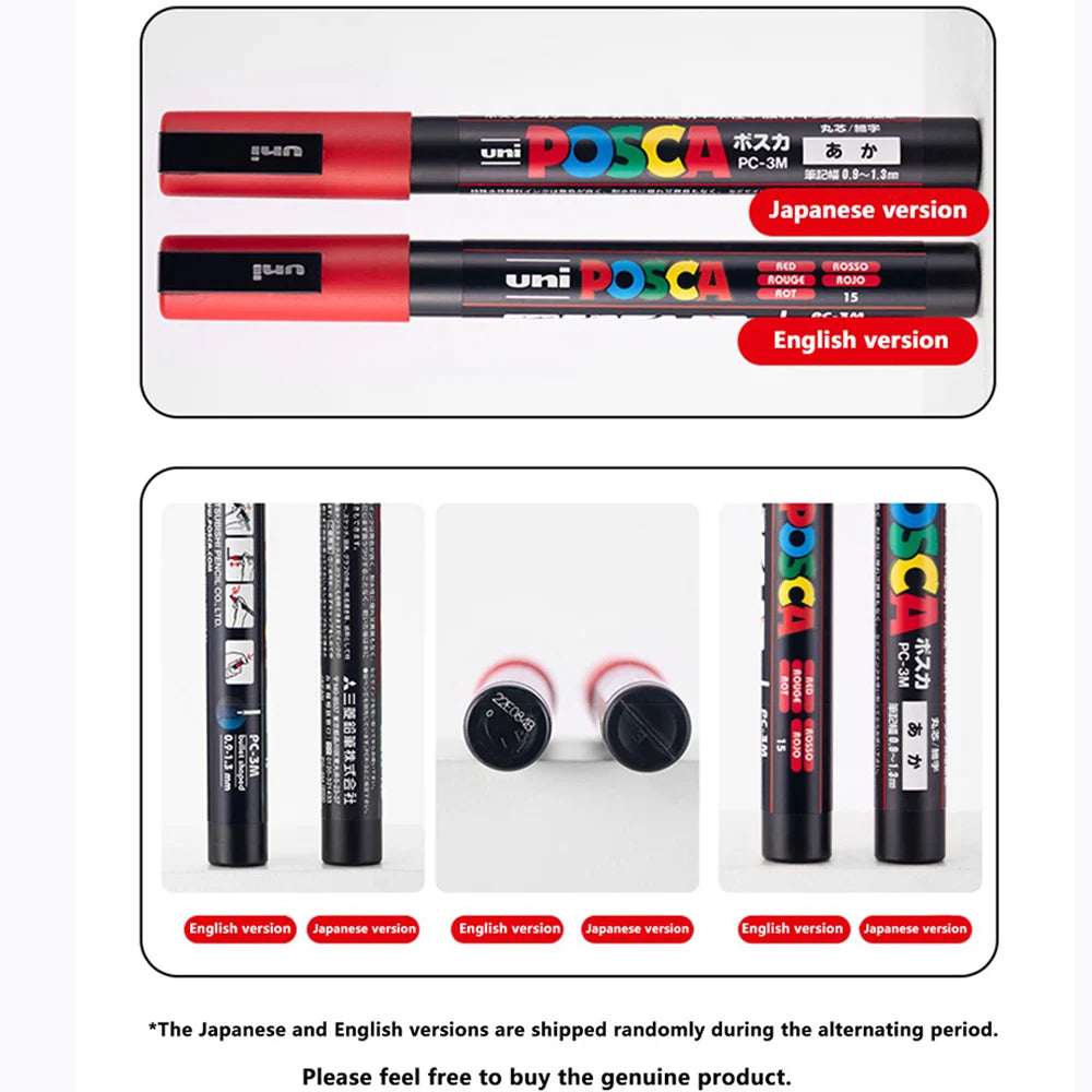 Japan Uni Posca Paint Marker Pen PC-1M POP Poster Graffiti Manga Advertising 0.7mm Art Supplies Stationery Multicolor Optional