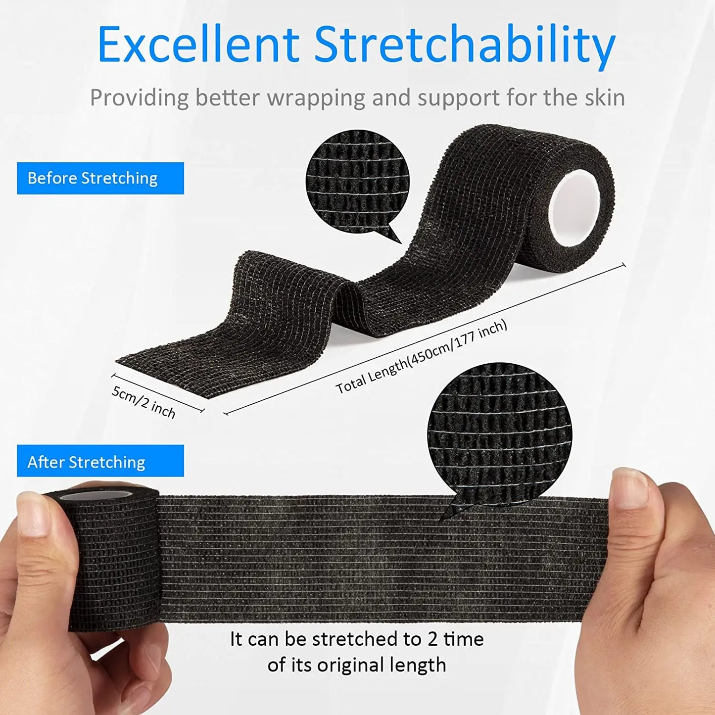 Bandage de Protection Grip Cohésif Auto-Adhérent Jetable Noir