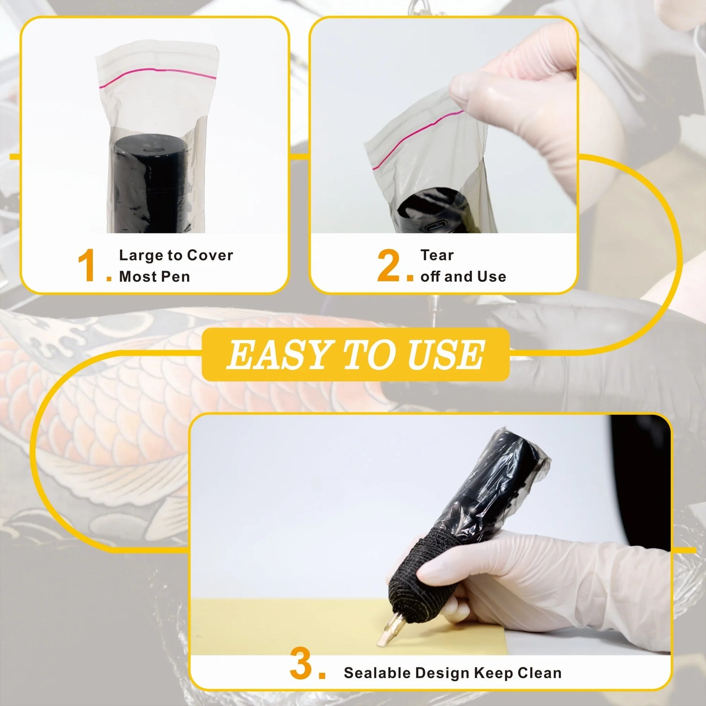 Kit de 200pcs de protection de dermographe + 6 Grips noir