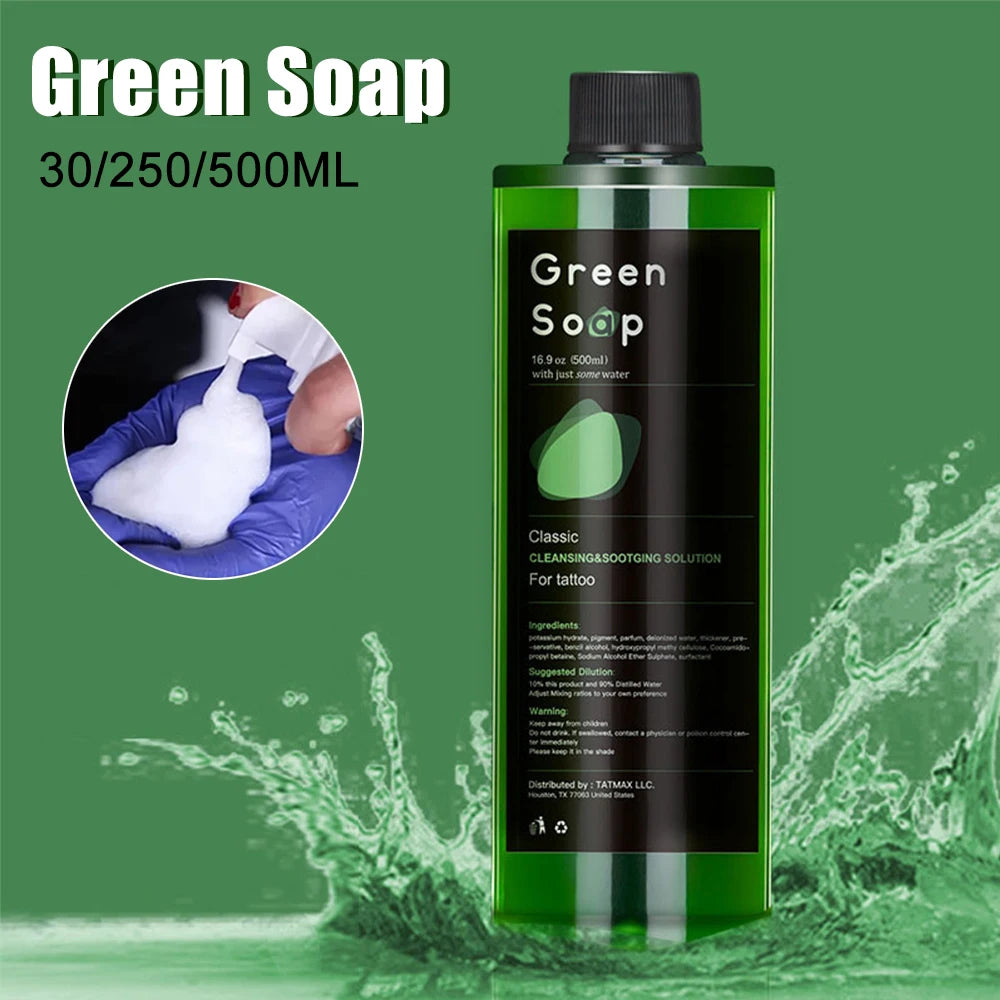 30/250/500ML Ultra Concentrated Tattoo Green Soap - Tattoo Cleaning Soap Kit with Foaming Bottle 150ml for Tattoo Clean Skin