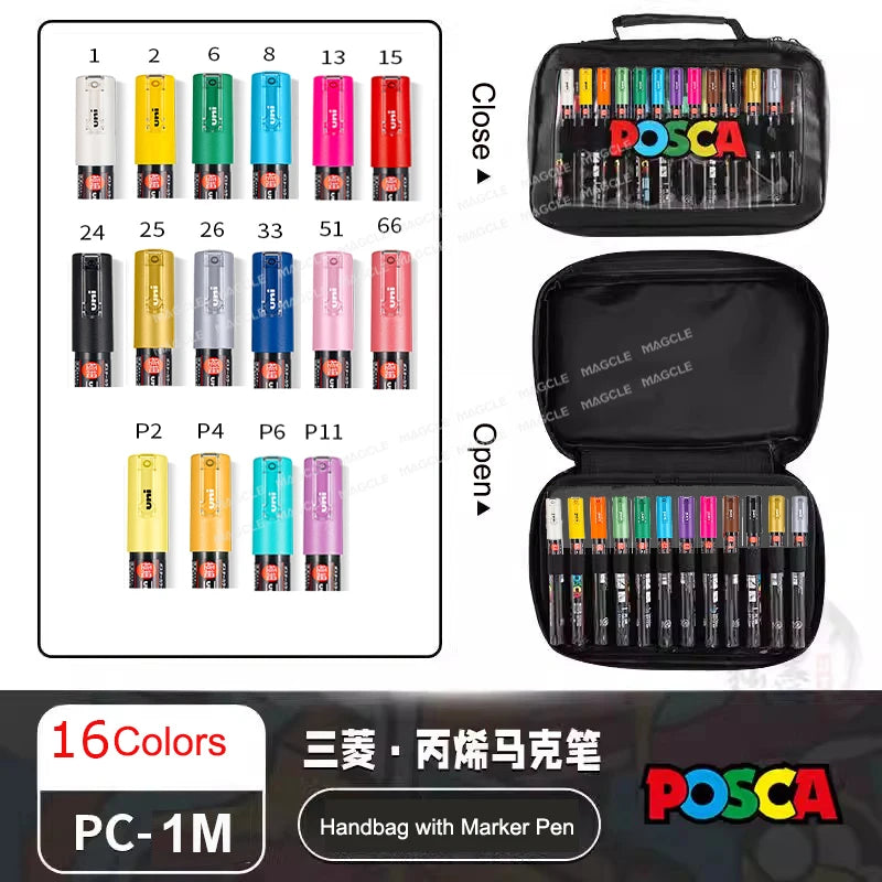 Uni Posca Color Acrylic Markers Set, Art Supplies 1M/3M/5M Fabric Paint Pen Japanese Stationery for Advertising Graffiti DIY