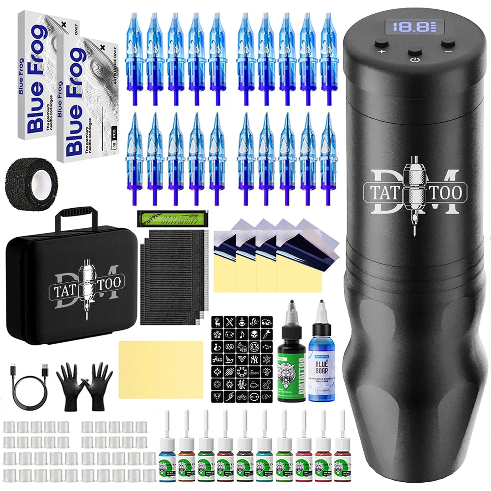 DM Wireless Tattoo Machine Kit High Quality Tattoo Pen With 20PCs Mixed Tattoo Needles Tattoo ink for Tattoo Artist