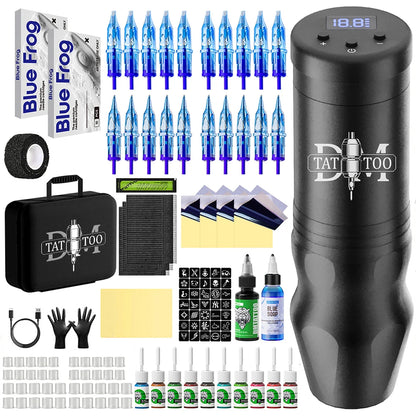 DM Wireless Tattoo Machine Kit High Quality Tattoo Pen With 20PCs Mixed Tattoo Needles Tattoo ink for Tattoo Artist