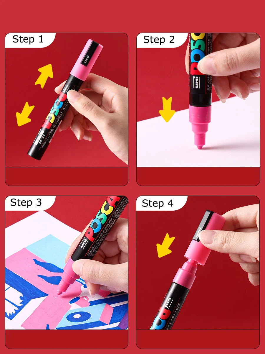 Uni Posca Color Acrylic Markers Set, Art Supplies 1M/3M/5M Fabric Paint Pen Japanese Stationery for Advertising Graffiti DIY