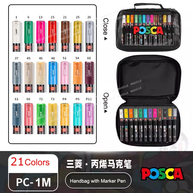Uni Posca Color Acrylic Markers Set, Art Supplies 1M/3M/5M Fabric Paint Pen Japanese Stationery for Advertising Graffiti DIY