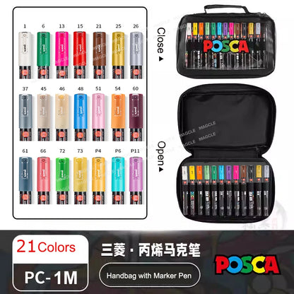 Uni Posca Color Acrylic Markers Set, Art Supplies 1M/3M/5M Fabric Paint Pen Japanese Stationery for Advertising Graffiti DIY
