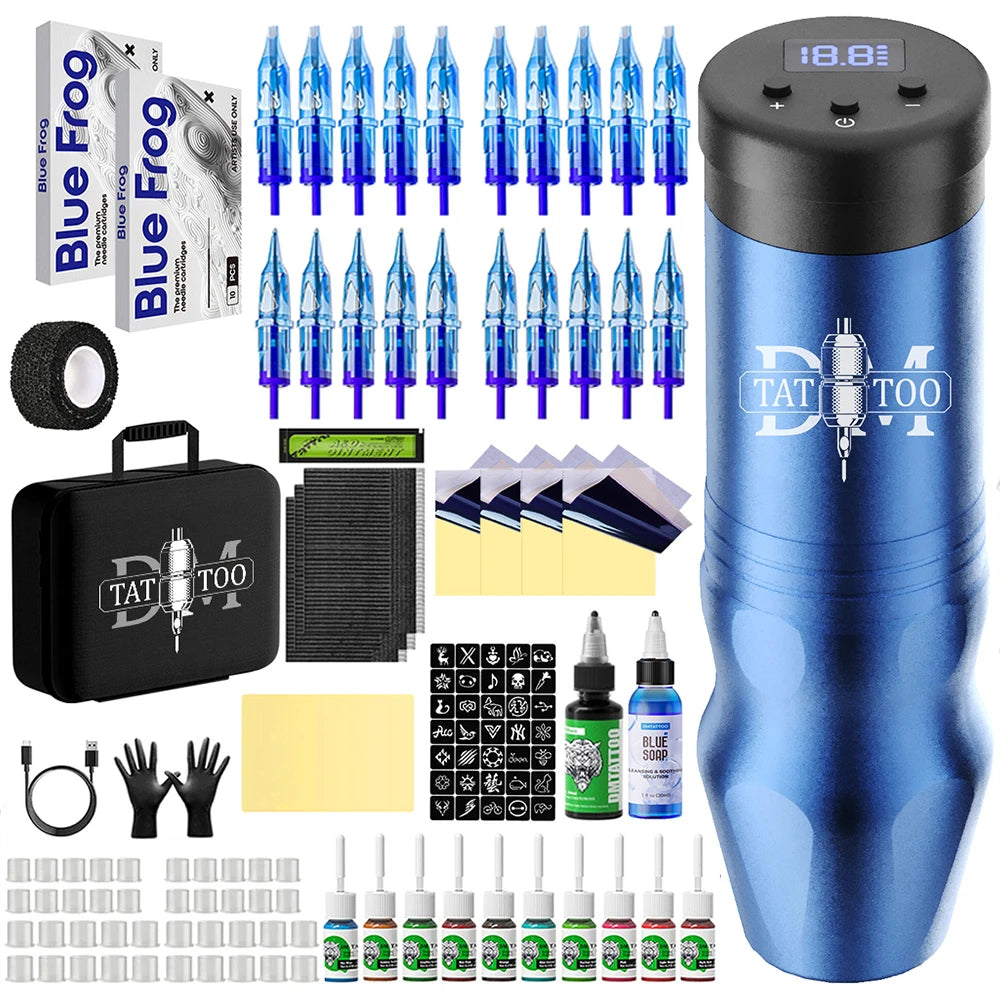 DM Wireless Tattoo Machine Kit High Quality Tattoo Pen With 20PCs Mixed Tattoo Needles Tattoo ink for Tattoo Artist