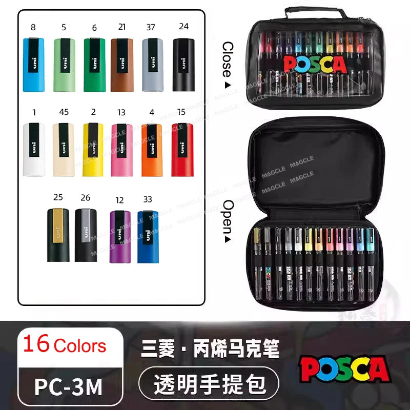 Uni Posca Color Acrylic Markers Set, Art Supplies 1M/3M/5M Fabric Paint Pen Japanese Stationery for Advertising Graffiti DIY