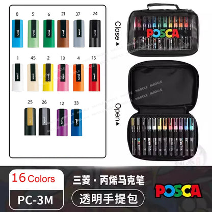 Uni Posca Color Acrylic Markers Set, Art Supplies 1M/3M/5M Fabric Paint Pen Japanese Stationery for Advertising Graffiti DIY