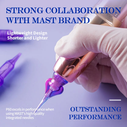 Mast P60 Permanent Makeup Machine Full Kit Wireless Battery Pen 2.2mm - 3.2mm 5 Strokes Portable Lightweight with 20 Pro Needles