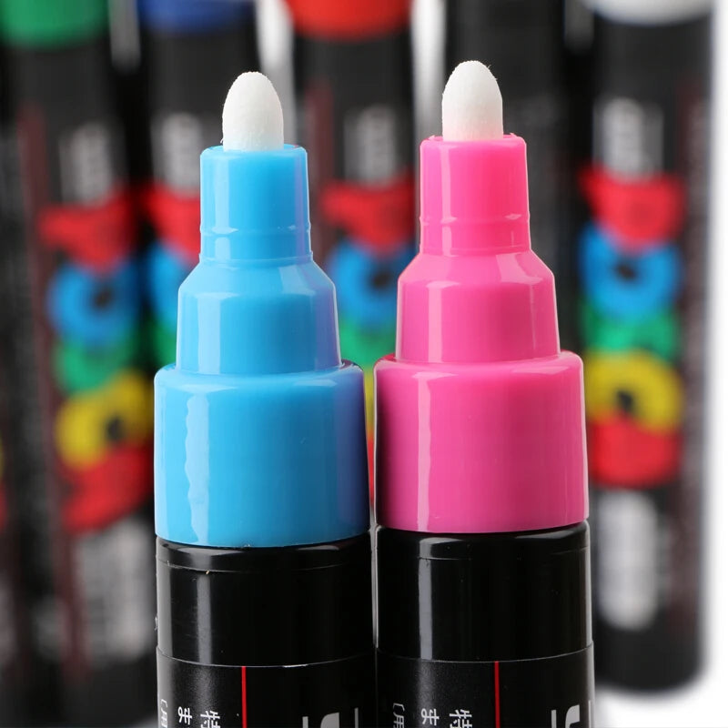 Uni Posca Color Acrylic Markers Set, Art Supplies 1M/3M/5M Fabric Paint Pen Japanese Stationery for Advertising Graffiti DIY